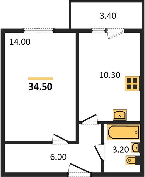 Фото №1: 1-комнатная квартира 34 м² - Новая Адыгея, мкр. жилой комплекс Дарград, ул. Тургеневское шоссе, 33/2к31