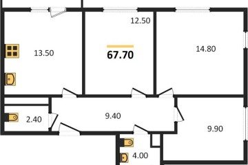 Фото №1: 3-комнатная квартира 68 м² - Краснодар, мкр. жилой комплекс Улыбка, ул. имени Героя Георгия Бочарникова, 2