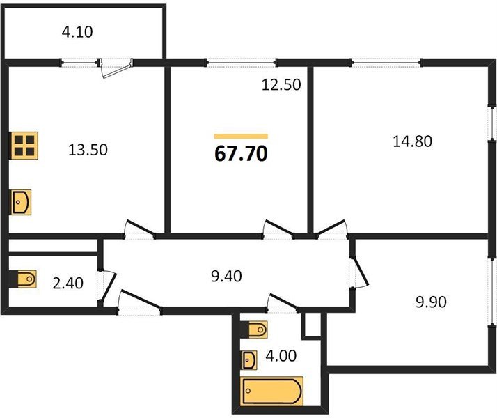 Фото №1: 3-комнатная квартира 68 м² - Краснодар, Прикубанский внутригородской округ, мкр. жилой комплекс Улыбка, ул. имени Героя Георгия Бочарникова, 2