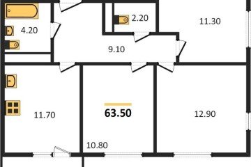 Фото №1: 3-комнатная квартира 63 м² - Краснодар, мкр. жилой комплекс Улыбка, ул. имени Героя Георгия Бочарникова, 2