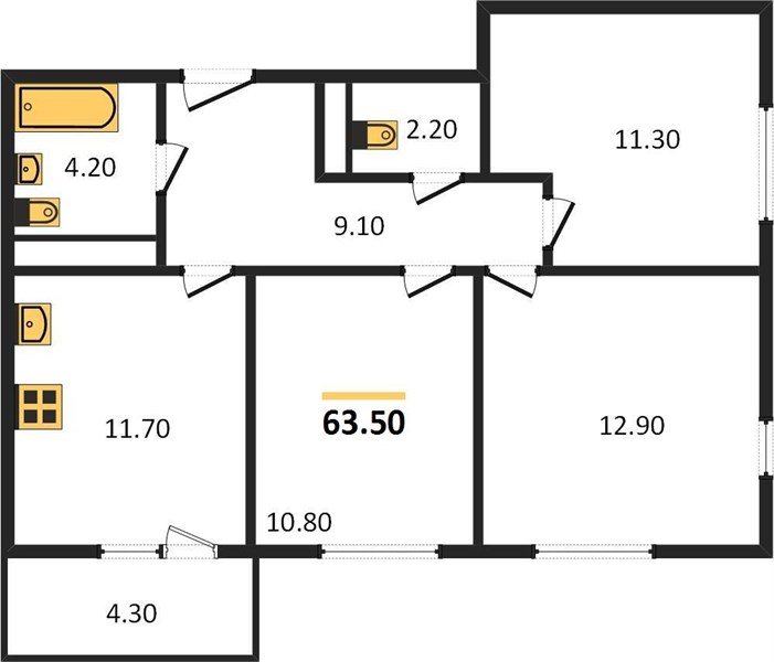 Фото №1: 3-комнатная квартира 63 м² - Краснодар, Прикубанский внутригородской округ, мкр. жилой комплекс Улыбка, ул. имени Героя Георгия Бочарникова, 2