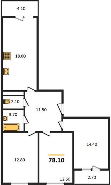 Фото №1: 3-комнатная квартира 78 м² - Краснодар, жилой комплекс Улыбка, ул. имени Героя Георгия Бочарникова, 2к1