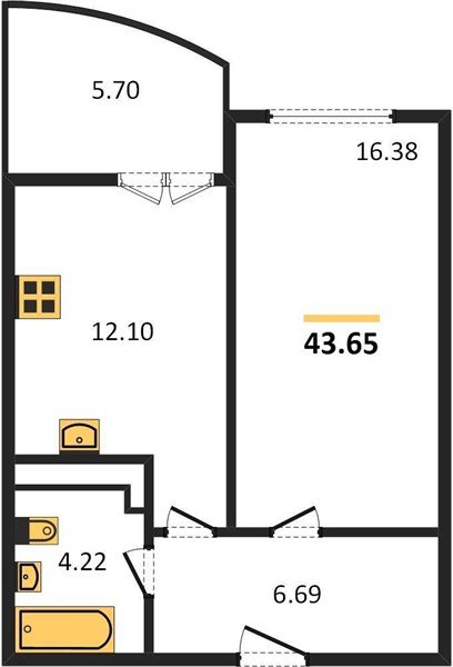 Фото №1: 1-комнатная квартира 43 м² - Краснодар, жилой комплекс Хорошая Погода, ул. Кирилла Россинского, 3/1к1