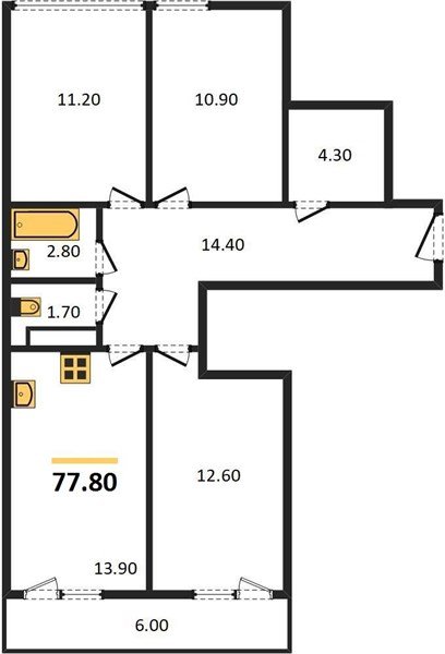 Фото №1: 3-комнатная квартира 77 м² - Краснодар, жилой комплекс Самолёт-4, мкр. Прикубанский внутригородской округ