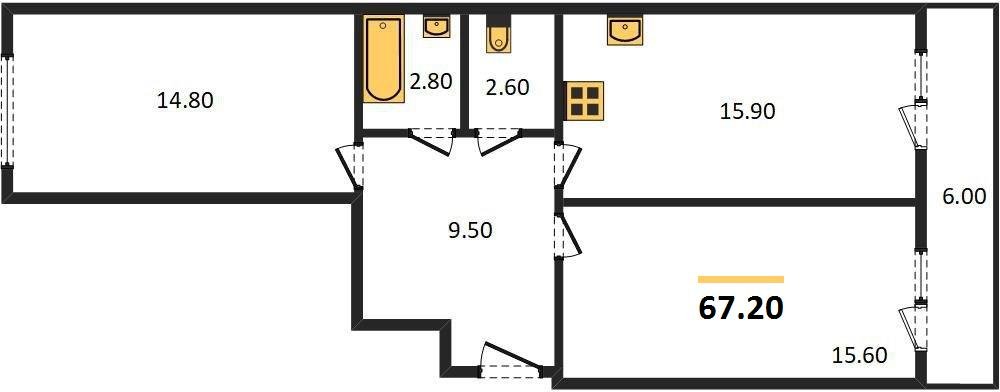 Фото №1: 2-комнатная квартира 67 м² - Краснодар, Прикубанский внутригородской округ, мкр. жилой комплекс Самолёт-4, ул. Ивана Беличенко, 95к1