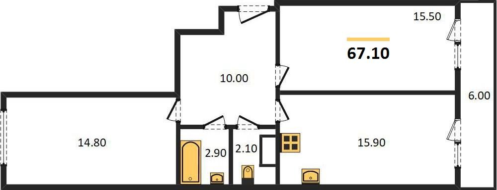 Фото №1: 2-комнатная квартира 67 м² - Краснодар, Прикубанский внутригородской округ, мкр. жилой комплекс Самолёт-4, ул. Ивана Беличенко, 95к1