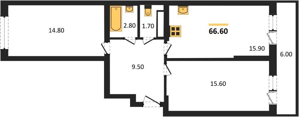Фото №1: 2-комнатная квартира 66 м² - Краснодар, Прикубанский внутригородской округ, мкр. жилой комплекс Самолёт-4, ул. Ивана Беличенко, 95