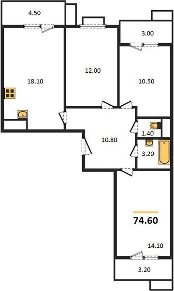 Фото №1: 3-комнатная квартира 74 м² - Краснодар, жилой комплекс Южане, мкр. Прикубанский внутригородской округ, ул. Даниила Смоляна, 71к3