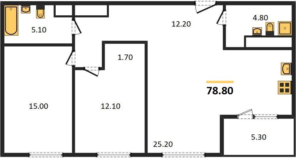 Фото №1: 2-комнатная квартира 78 м² - Краснодар, Центральный внутригородской округ, Табачная Фабрика, мкр. жилой комплекс Все Свои, ул. Колхозная, 5/2