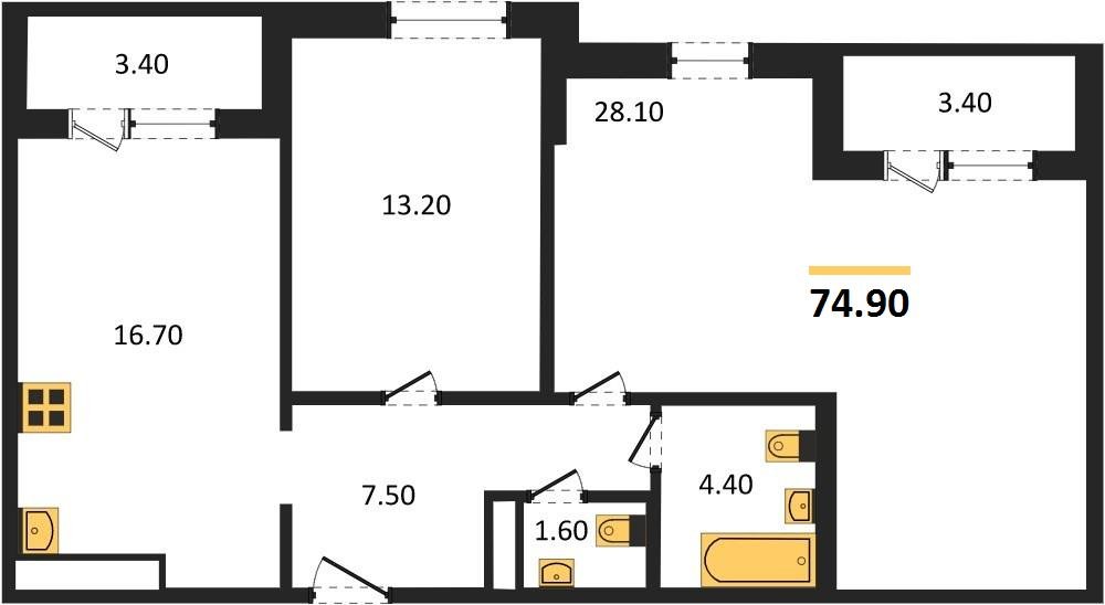 Фото №1: 2-комнатная квартира 74 м² - Краснодар, Центральный внутригородской округ, Табачная Фабрика, мкр. жилой комплекс Все Свои, ул. Колхозная, 5/2к1
