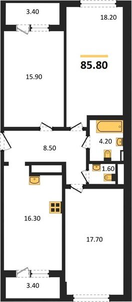 Фото №1: 3-комнатная квартира 84 м² - Краснодар, Центральный внутригородской округ, Табачная Фабрика, мкр. жилой комплекс Все Свои, ул. Колхозная, 5/2к1