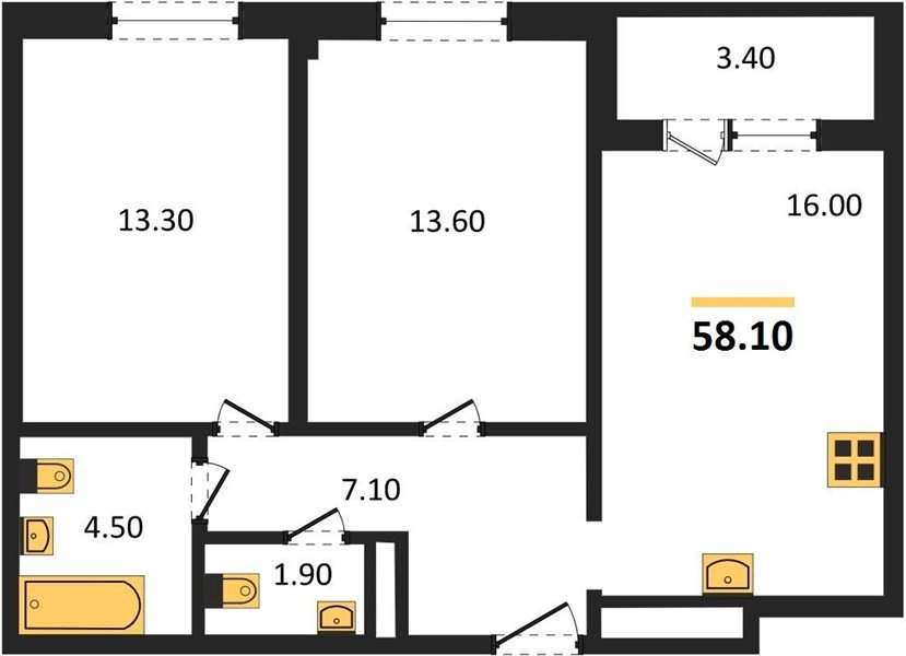 Фото №1: 2-комнатная квартира 58 м² - Краснодар, Центральный внутригородской округ, Табачная Фабрика, мкр. жилой комплекс Все Свои, ул. Колхозная, 5/2к1