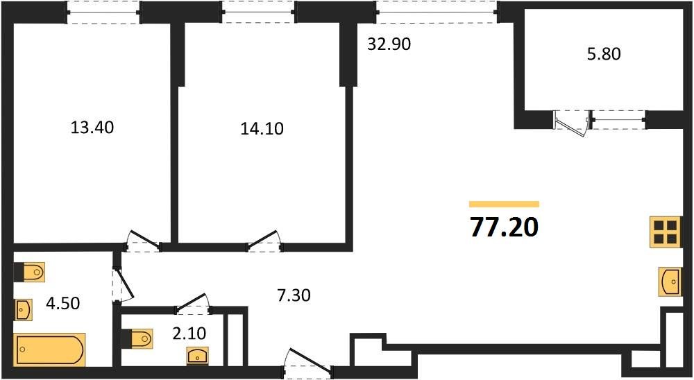 Фото №1: 2-комнатная квартира 77 м² - Краснодар, Центральный внутригородской округ, Табачная Фабрика, мкр. жилой комплекс Все Свои, ул. Колхозная, 5/2к1