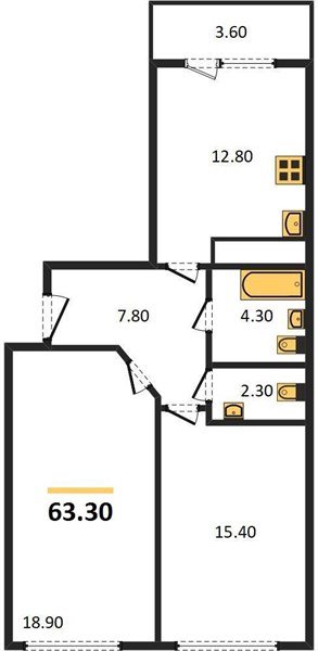 Фото №1: 2-комнатная квартира 62 м² - Краснодар, ЖК Все Свои Вип, Центральный внутригородской округ, Табачная Фабрика, мкр. жилой комплекс Все Свои, ул. Колхозная, 5/2