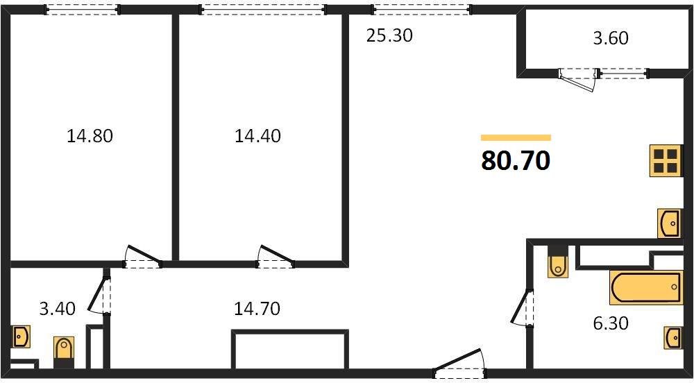 Фото №1: 2-комнатная квартира 79 м² - Краснодар, ЖК Все Свои Вип, Центральный внутригородской округ, Табачная Фабрика, мкр. жилой комплекс Все Свои, ул. Колхозная, 5/2