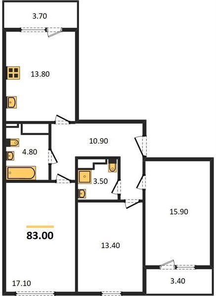 Фото №1: 3-комнатная квартира 82 м² - Краснодар, ЖК Все Свои Вип, Центральный внутригородской округ, Табачная Фабрика, мкр. жилой комплекс Все Свои, ул. Колхозная, 5/2