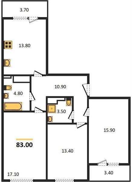 Фото №1: 3-комнатная квартира 82 м² - Краснодар, ЖК Все Свои Вип, Центральный внутригородской округ, Табачная Фабрика, мкр. жилой комплекс Все Свои, ул. Колхозная, 5/2