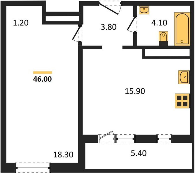 Фото №1: 1-комнатная квартира 46 м² - Краснодар, ЖК Все Свои Вип, Центральный внутригородской округ, Табачная Фабрика, мкр. жилой комплекс Все Свои, ул. Колхозная, 5/2