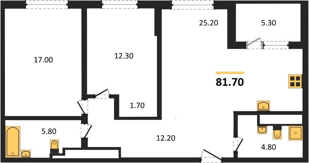 Фото №1: 2-комнатная квартира 81 м² - Краснодар, ЖК Все Свои Вип, Центральный внутригородской округ, Табачная Фабрика, мкр. жилой комплекс Все Свои, ул. Колхозная, 5/2
