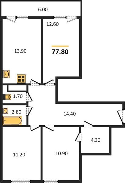 Фото №1: 3-комнатная квартира 77 м² - Краснодар, Прикубанский внутригородской округ, мкр. жилой комплекс Самолёт-5