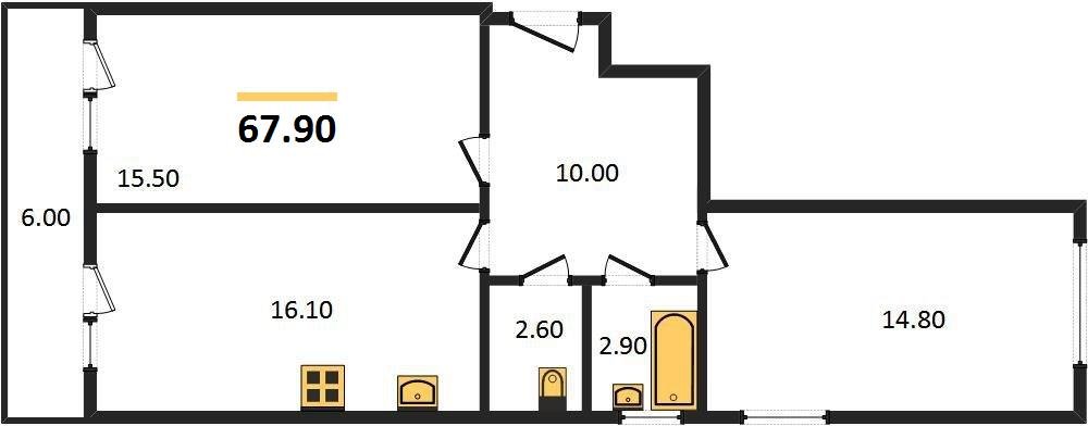Фото №1: 2-комнатная квартира 67 м² - Краснодар, Прикубанский внутригородской округ, мкр. жилой комплекс Самолёт-5, ул. Ивана Беличенко, 97