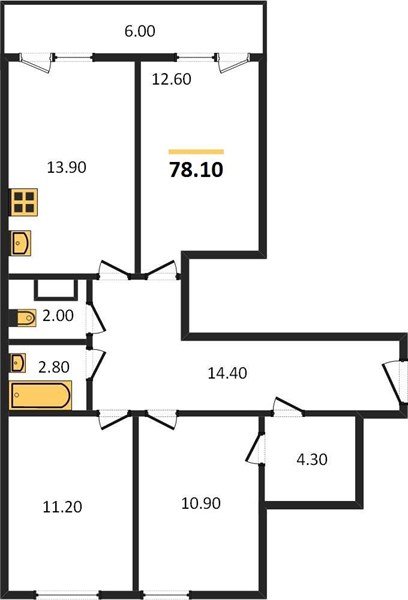 Фото №1: 3-комнатная квартира 78 м² - Краснодар, жилой комплекс Самолёт-5, ул. Ивана Беличенко, 97