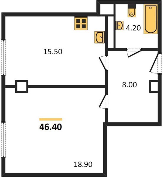 Фото №1: 1-комнатная квартира 46 м² - Краснодар, Карасунский внутригородской округ, Хлопчато-бумажный Комбинат, мкр. жилой комплекс Гранд Пэлэс