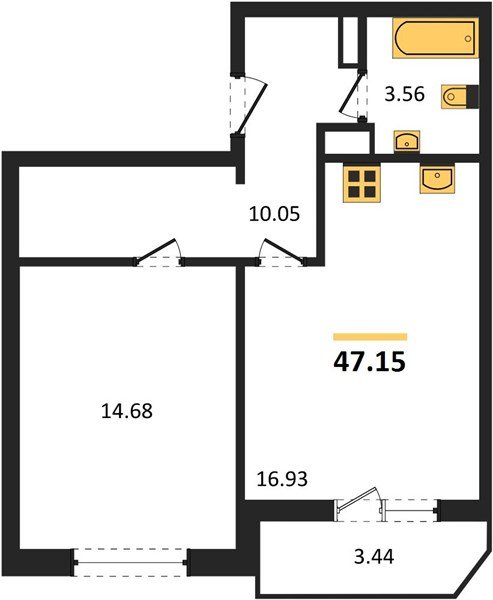 Фото №1: 1-комнатная квартира 47 м² - Краснодар, жилой комплекс Ural, 