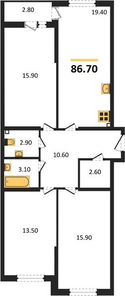 Фото №1: 3-комнатная квартира 86 м² - Краснодар, жилой комплекс Самолёт-6, мкр. Прикубанский внутригородской округ