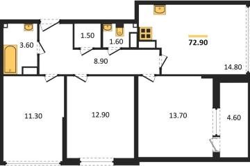 Фото №1: 3-комнатная квартира <span class="whitespace-nowrap">72 м²</span>, <span class="whitespace-nowrap">15/16 эт.</span> - Краснодар, мкр. жилой комплекс Самолёт-6, ул. Ивана Беличенко, 92к4
