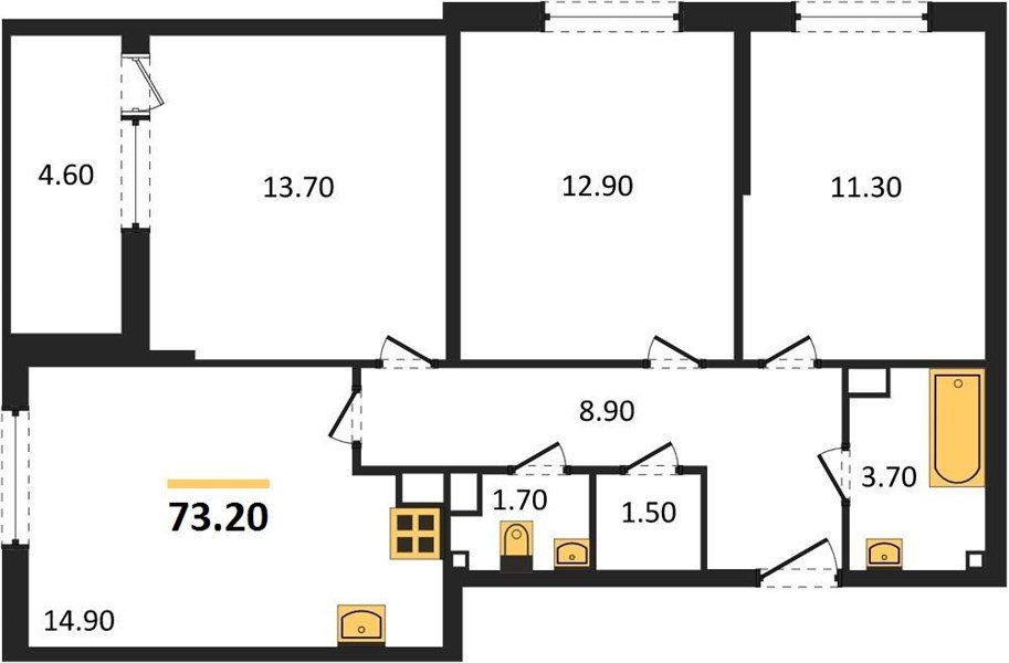Фото №1: 3-комнатная квартира 73 м² - Краснодар, жилой комплекс Самолёт-6, мкр. Прикубанский внутригородской округ