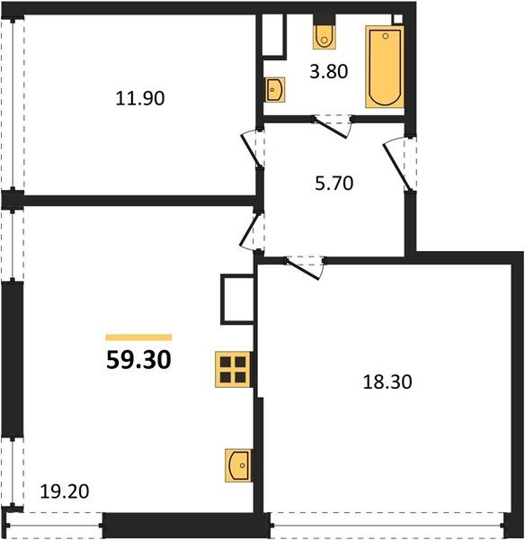 Фото №1: 2-комнатная квартира 59 м² - Краснодар, жилой комплекс Самолёт-6, мкр. Прикубанский внутригородской округ