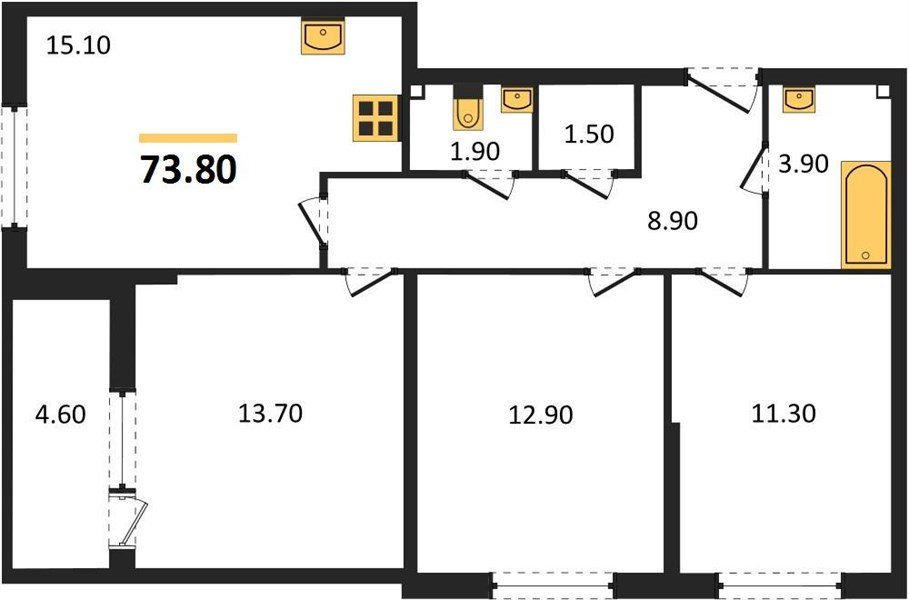 Фото №1: 3-комнатная квартира 73 м² - Краснодар, Прикубанский внутригородской округ, мкр. жилой комплекс Самолёт-6, ул. Ивана Беличенко, 90к2