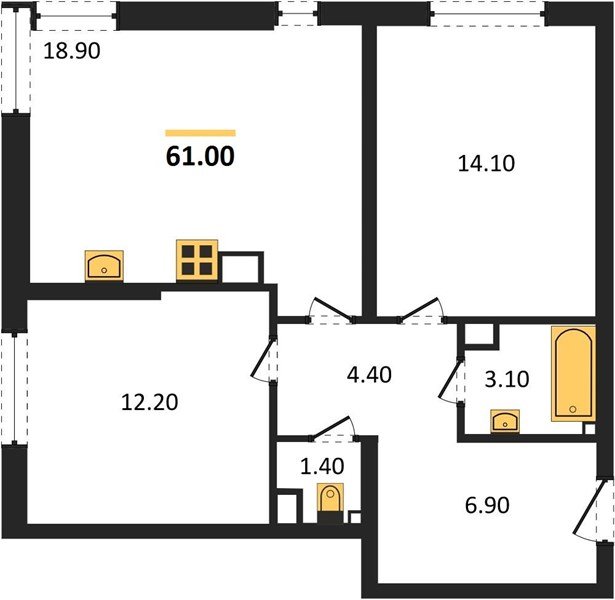 Фото №1: 2-комнатная квартира 61 м² - Краснодар, Прикубанский внутригородской округ, мкр. жилой комплекс Самолёт-6, ул. Ивана Беличенко, 90к2
