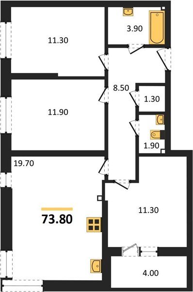 Фото №1: 3-комнатная квартира 73 м² - Краснодар, Прикубанский внутригородской округ, мкр. жилой комплекс Самолёт-6, ул. Ивана Беличенко, 90к3