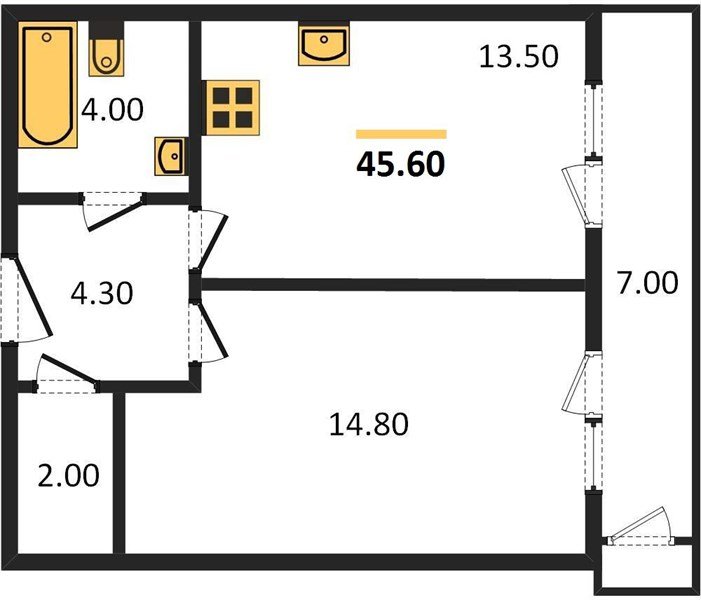 Фото №1: 1-комнатная квартира 45 м² - Краснодар, ЖК Рекорд, Карасунский внутригородской округ, Центральный внутригородской округ, Черёмушки, мкр. жилой комплекс Рекорд