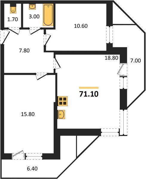 Фото №1: 2-комнатная квартира 71 м² - Краснодар, жилой комплекс Рекорд, Карасунский внутригородской округ, Центральный внутригородской округ, мкр. Черёмушки