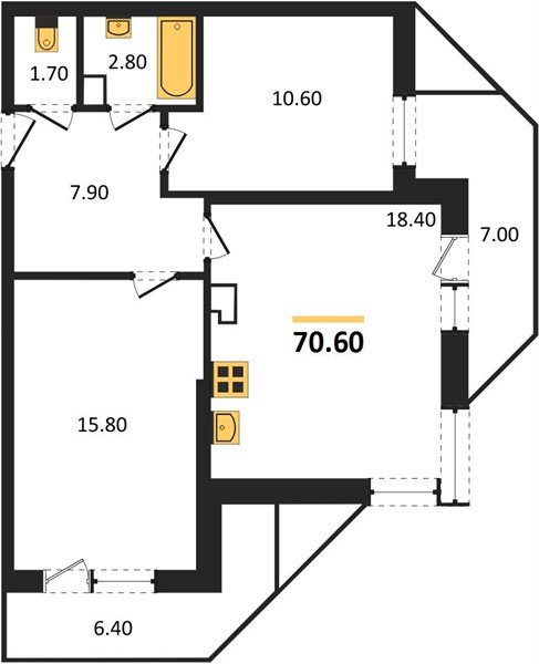 Фото №1: 2-комнатная квартира 70 м² - Краснодар, жилой комплекс Рекорд, Карасунский внутригородской округ, Центральный внутригородской округ, мкр. Черёмушки