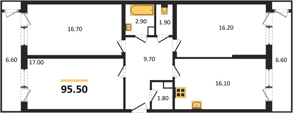 Фото №1: 3-комнатная квартира 95 м² - Краснодар, жилой комплекс Рекорд, Карасунский внутригородской округ, Центральный внутригородской округ, мкр. Черёмушки