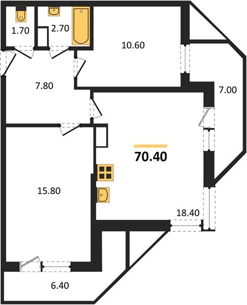 Фото №1: 2-комнатная квартира 70 м² - Краснодар, жилой комплекс Рекорд, Карасунский внутригородской округ, Центральный внутригородской округ, мкр. Черёмушки