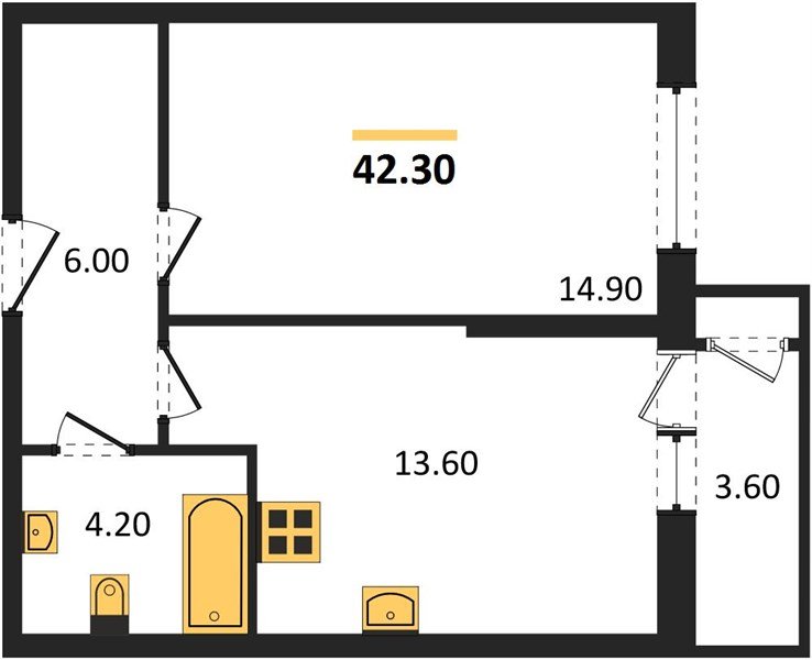 Фото №1: 1-комнатная квартира 42 м² - Краснодар, жилой комплекс Рекорд, Карасунский внутригородской округ, Центральный внутригородской округ, мкр. Черёмушки