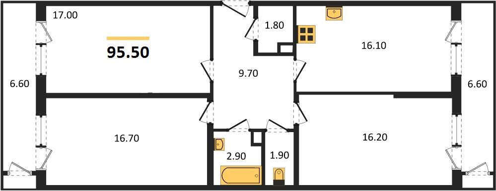 Фото №1: 3-комнатная квартира 95 м² - Краснодар, жилой комплекс Рекорд, Карасунский внутригородской округ, Центральный внутригородской округ, мкр. Черёмушки