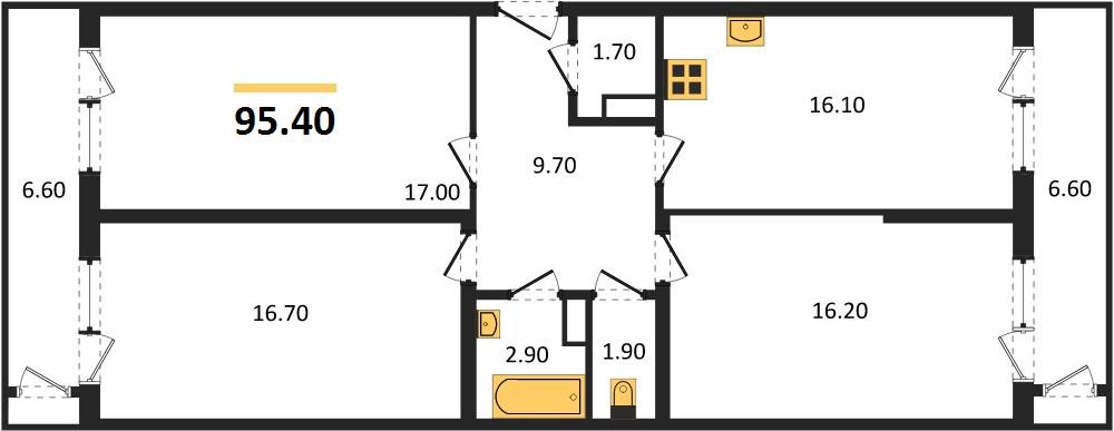 Фото №1: 3-комнатная квартира 95 м² - Краснодар, жилой комплекс Рекорд, Карасунский внутригородской округ, Центральный внутригородской округ, мкр. Черёмушки