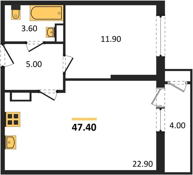 Фото №1: 1-комнатная квартира 47 м² - Краснодар, жилой комплекс Рекорд, Карасунский внутригородской округ, Центральный внутригородской округ, мкр. Черёмушки