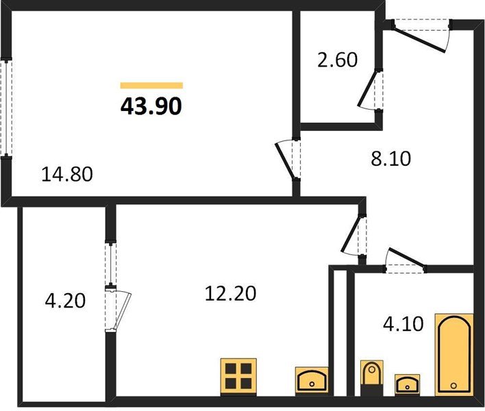 Фото №1: 1-комнатная квартира 44 м² - Краснодар, Прикубанский внутригородской округ, мкр. жилой комплекс Нeo-квартал Красная Площадь