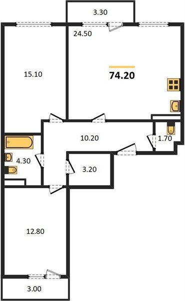 Фото №1: 2-комнатная квартира 74 м² - Краснодар, мкр. Прикубанский внутригородской округ