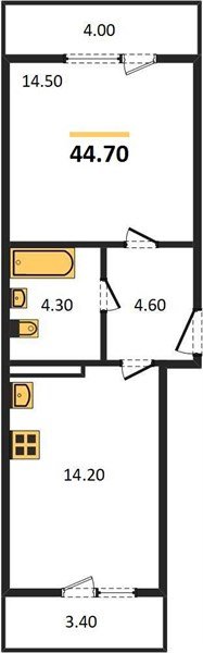 Фото №1: 1-комнатная квартира 44 м² - Краснодар, мкр. Прикубанский внутригородской округ