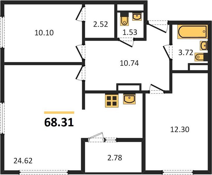 Фото №1: 2-комнатная квартира 68 м² - Краснодар, жилой комплекс Событие, мкр. Прикубанский внутригородской округ