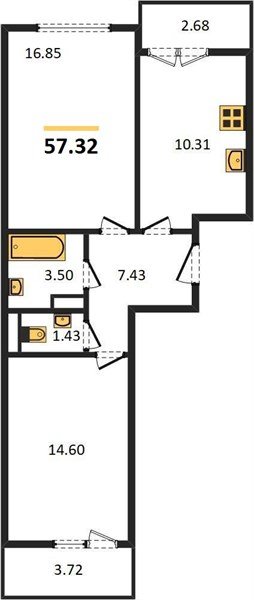 Фото №1: 2-комнатная квартира 56 м² - Краснодар, Прикубанский внутригородской округ, мкр. Музыкальный, ул. имени И.И. Дунаевского