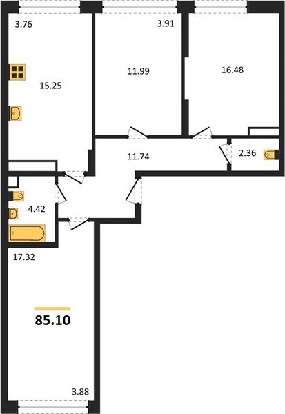 Фото №1: 3-комнатная квартира 85 м² - Краснодар, Центральный внутригородской округ, мкр. Черёмушки
